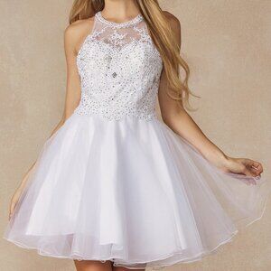 NEW SLEEVELESS BABY DOLL POLYESTER DRESS EMBROIDERED WITH RHINESTONES JT 826